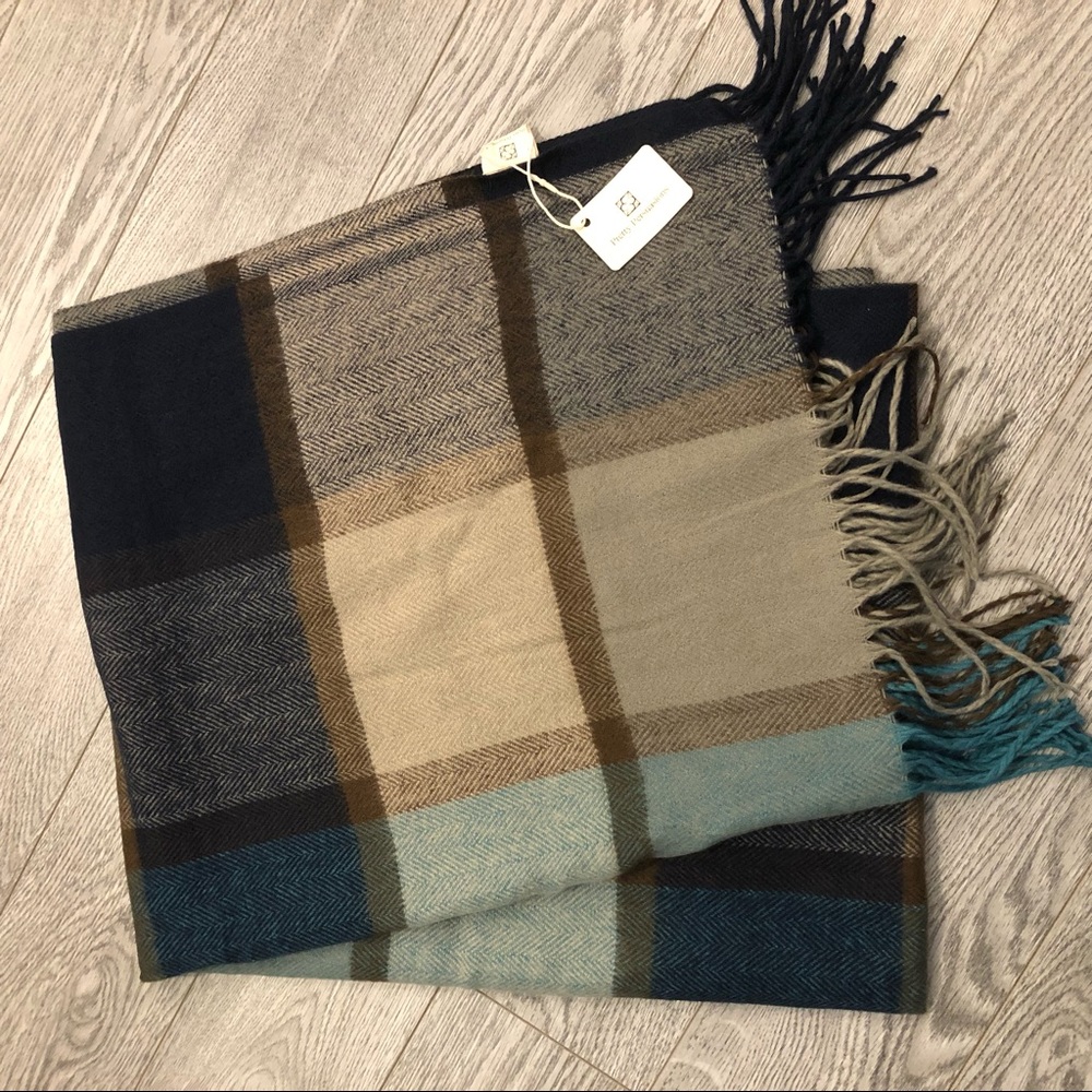 Blue and brown blanket scarf